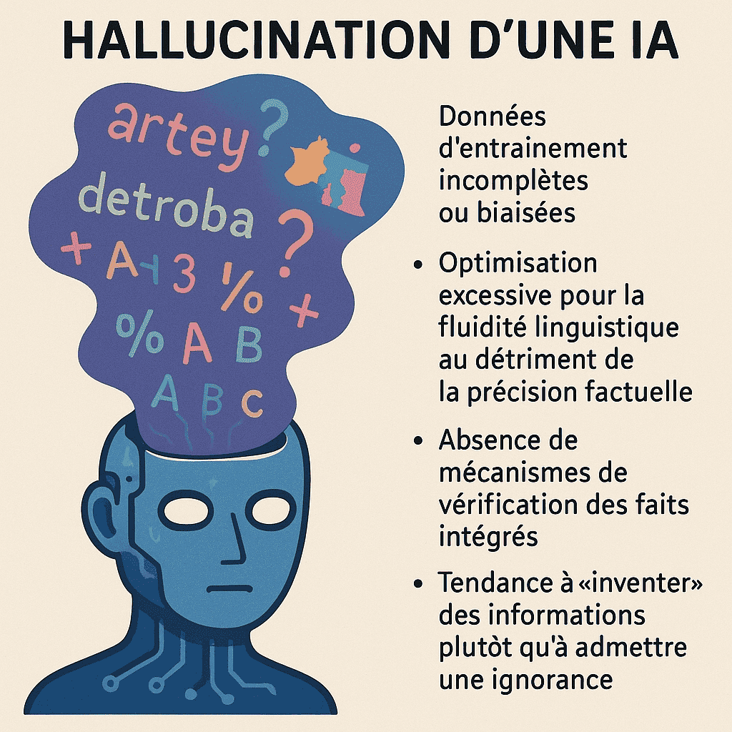 Diagramme illustrant les causes des hallucinations IA